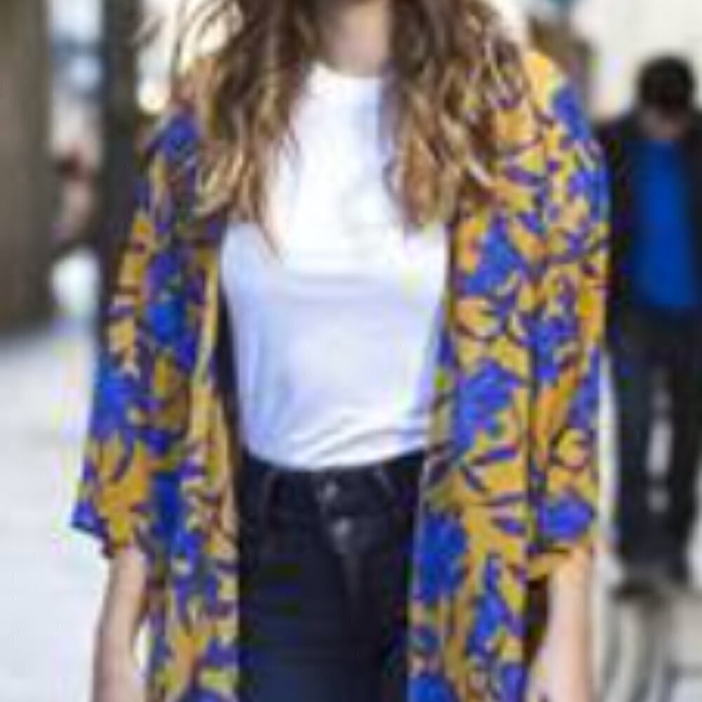 Floral Kimono Blue Bronze Size S H&M Duster Cover Up